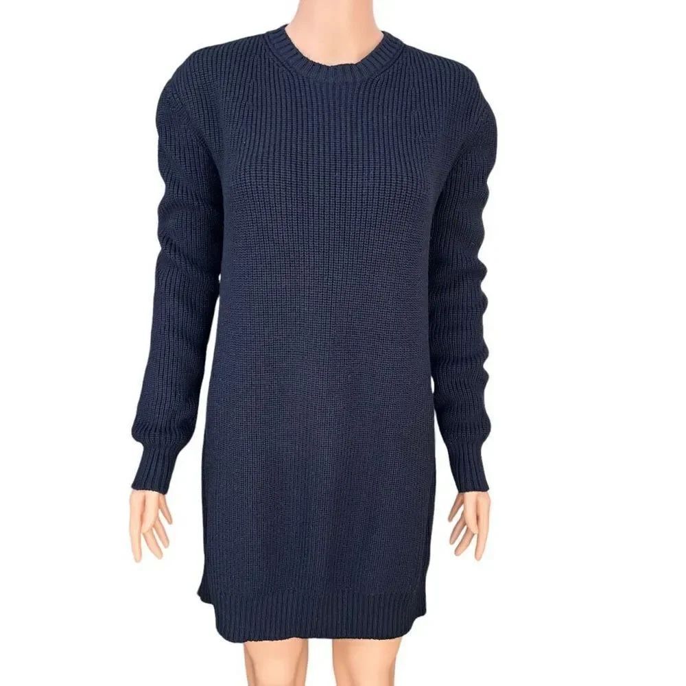 Diesel black gold navy blue ribbed knit wool blend sweater dress tunic size XS